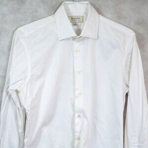 NEW $225 Hagen of Carmel Calif Solid White Cotton Dress Shirt 16.5x34